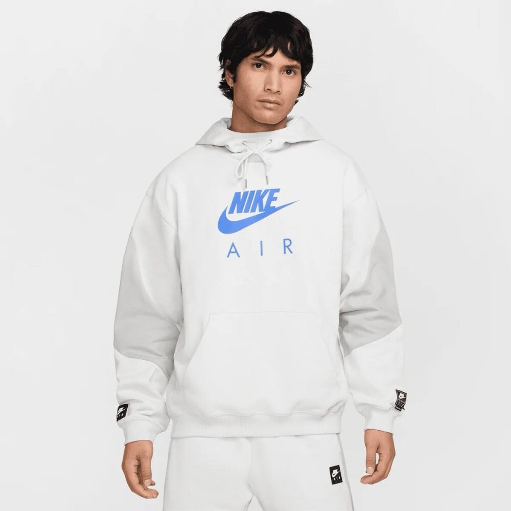 NEW Nike Air Fleece Hoodie HJ0273-009 Photon Dust Smoke Grey Royal  Mens Size XL